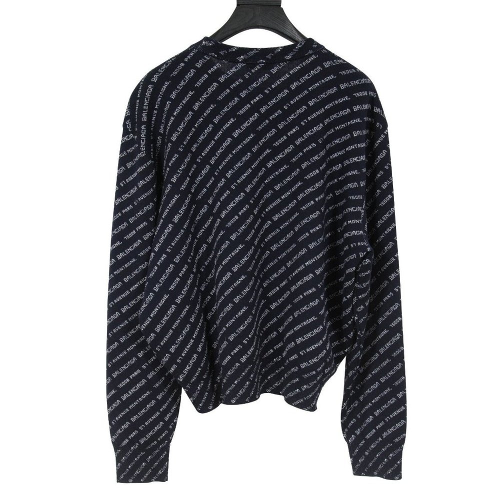 Balenciaga Womens Sweater Large FR 42 Blue White Logo Cropped Crew Neck Pullover - Picture 2 of 8
